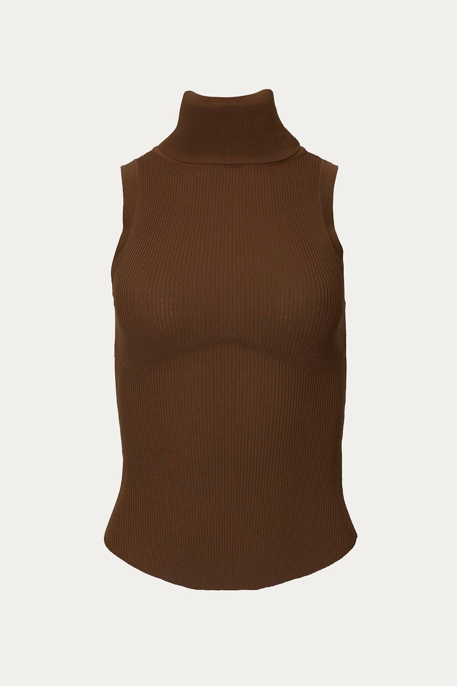 NOON RIBBED MODAL-BLEND JERSEY SLEEVELESS TURTLENECK TOP