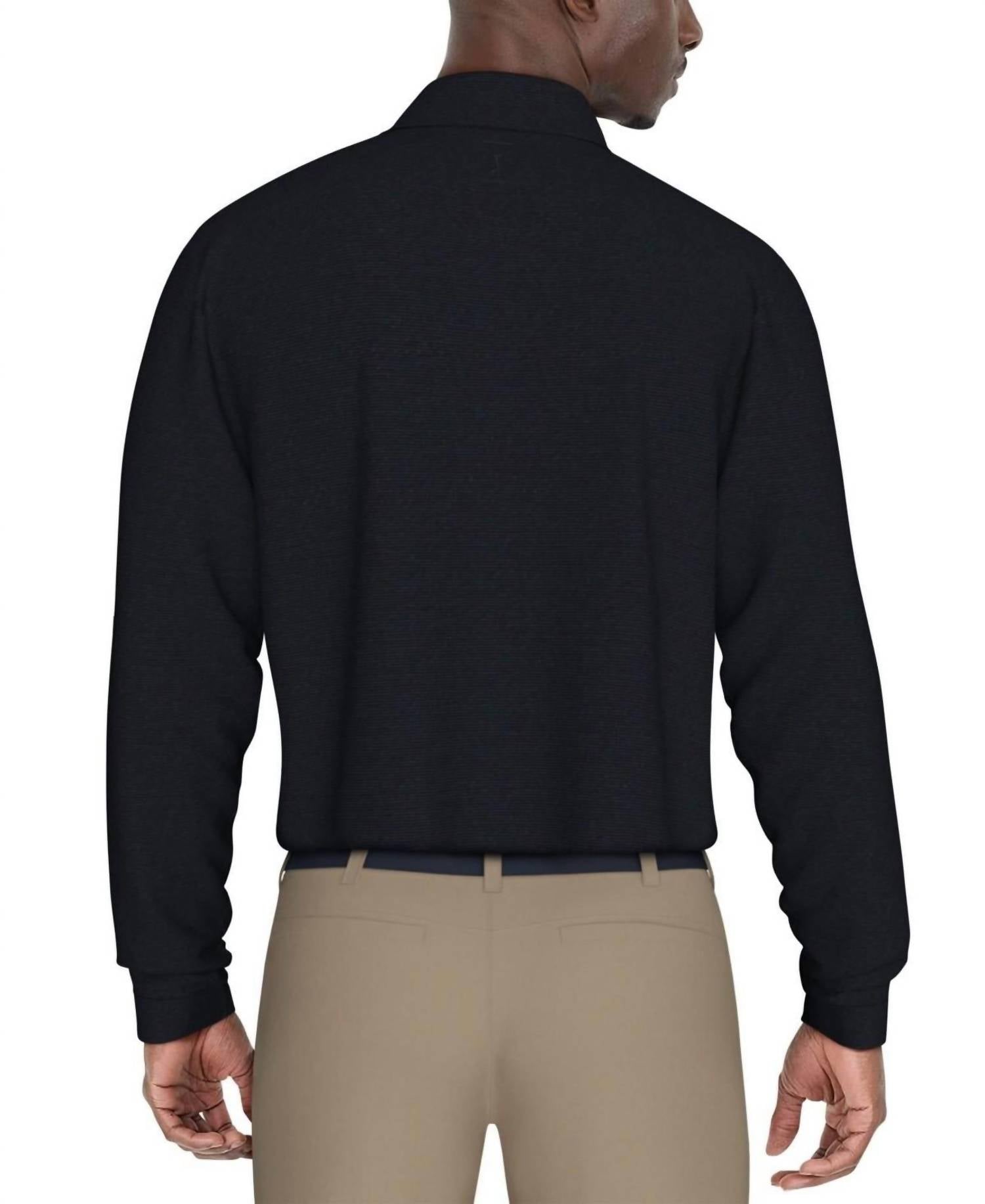 Pga Tour - Men's Long Sleeve Performance Feeder Stripe Polo Shirt