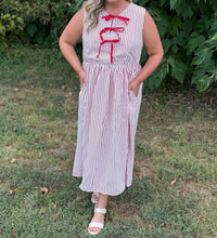 SHE + SKY Sweet Cherry Stripes Midi Dress in red - women's dress