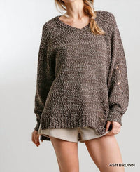 Umgee - Distressed Cable Knit Sweater