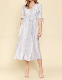 Mystree - Tie Sleeve Striped Midi Dress