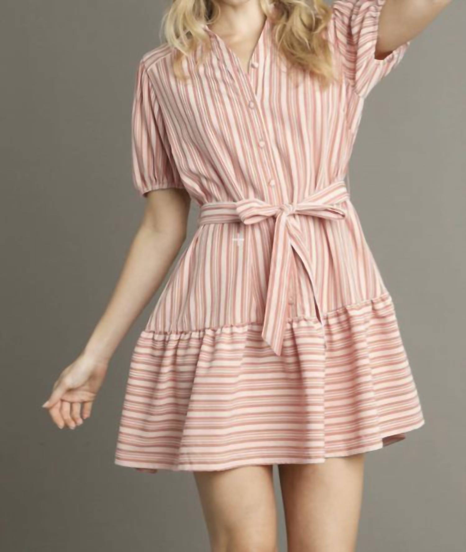 Umgee - Stripe Belted Mini Dress