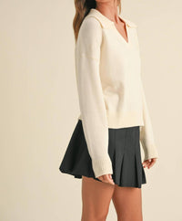 MIOU MUSE Knitted Top Soft Sweater in cream - women's sweater - detail view