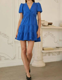 Skies Are Blue - Short Puff Sleeve Twisted Front Mini Dress