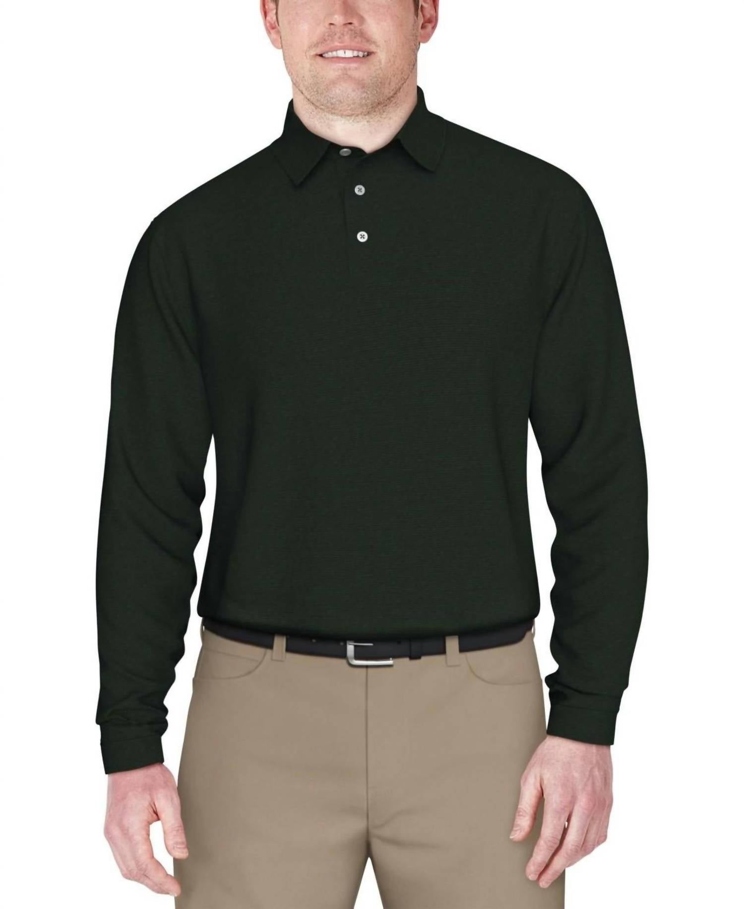Pga Tour - Men's Long Sleeve Performance Feeder Stripe Polo Shirt
