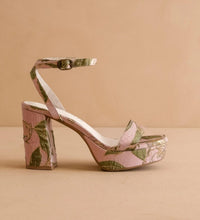 OASIS SOCIETY Women's Olympia Raffia Platform Heel in rose garden - women's shoe - detail view
