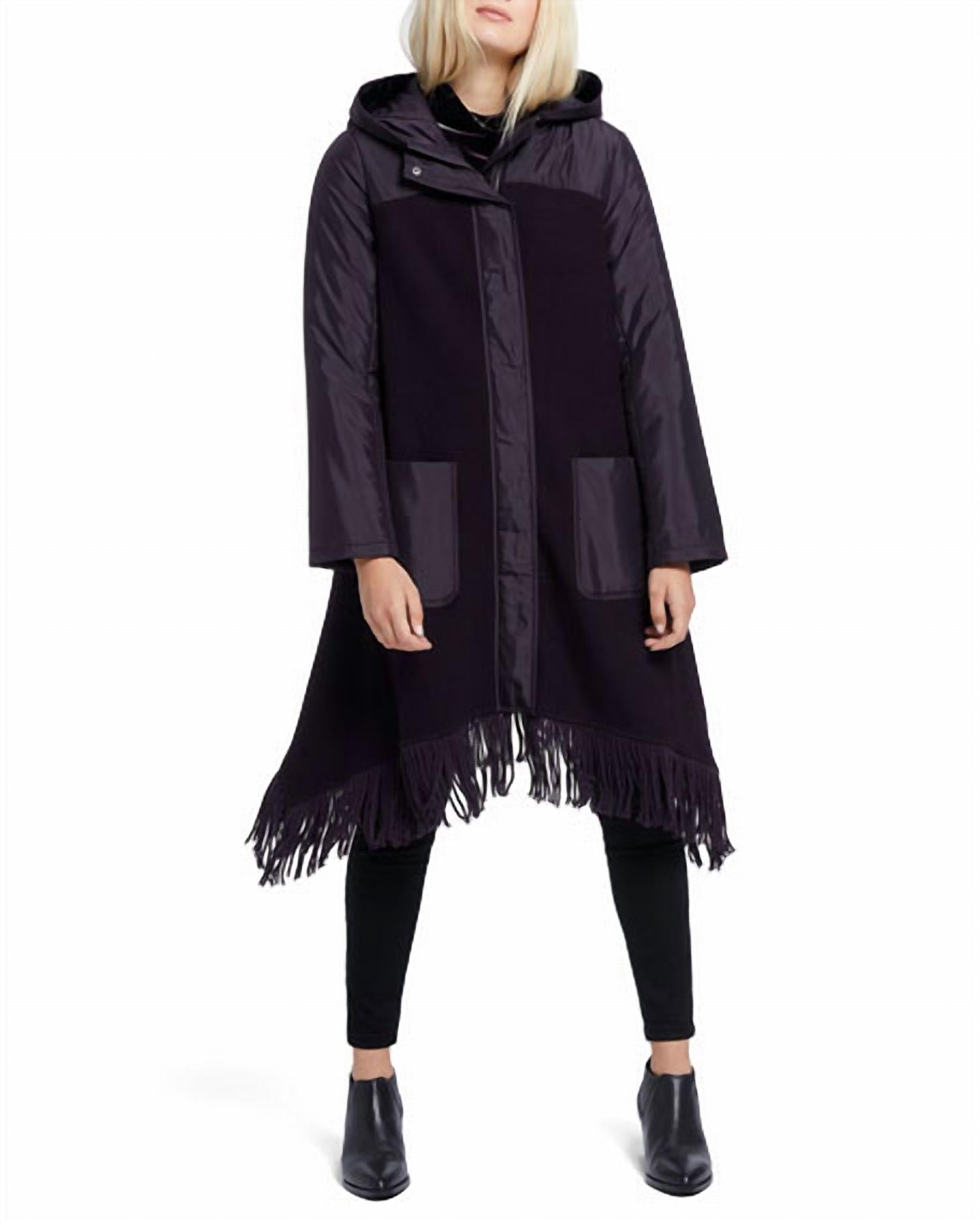 Nic + Zoe - Catalyst Coat in Night Shade w/Textured Puffy Hood, Pockets/Fringe