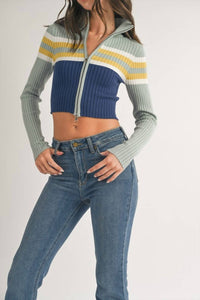 Klesis - Crop Stripe Zip Pullover