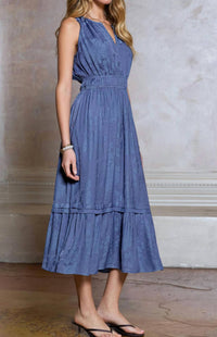 current air Women's Floral Jacquard Midi Dress in parisian blue - women's dress - alternate view