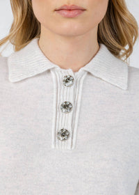 Kinross - Cashmere Crystal Button Elbow Sleeve Polo Top