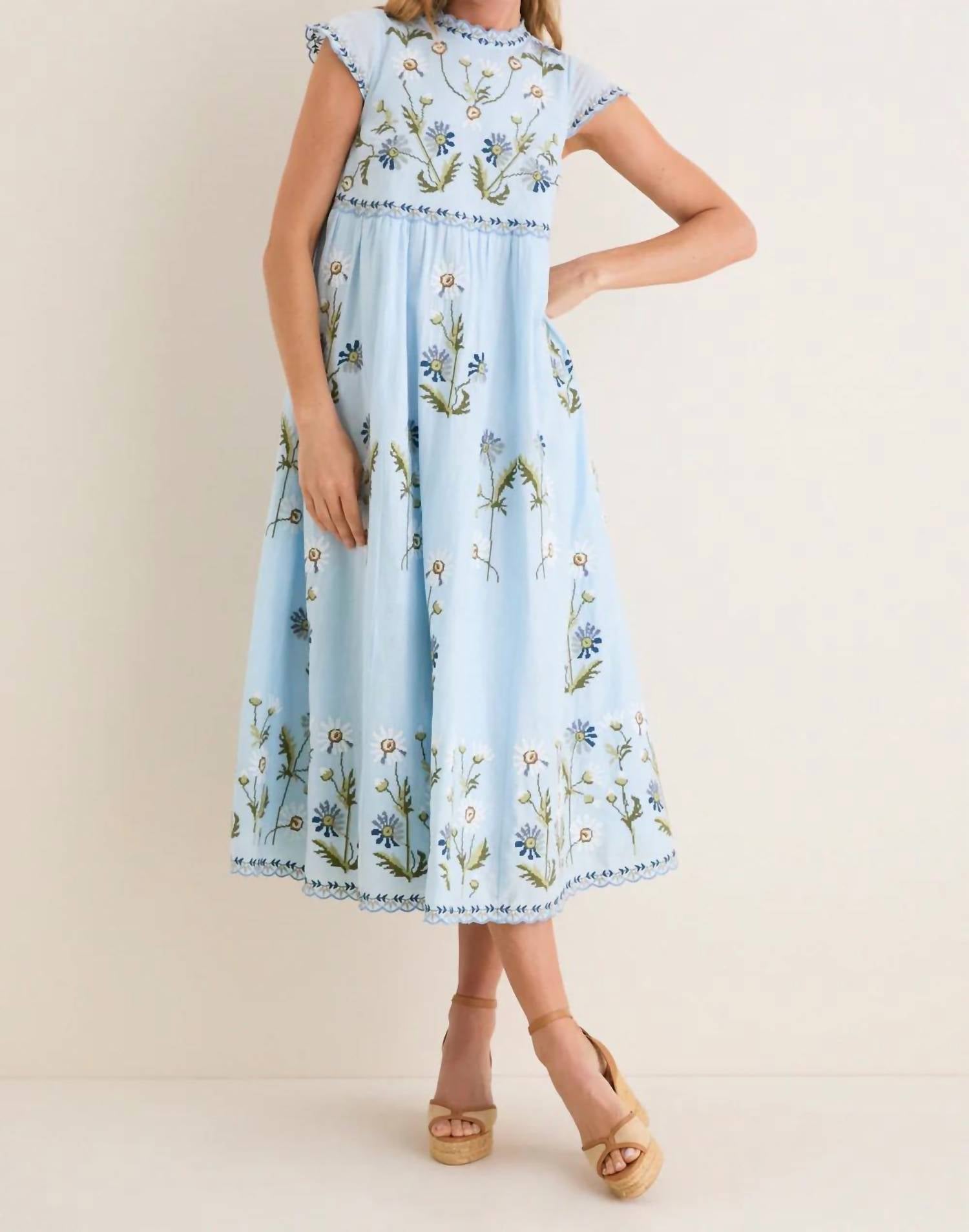 Sea - Audra Embroidery Midi Dress