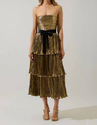 Sugarlips - Katia Metallic Strapless Tiered Midi Dress