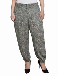 NY Collection Smock Waist Pants - Plus Size in green palms - women's pants
