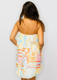 Cozy Co. - Watercolor Bubble Hem Strapless Mini Dress