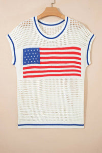 Shewin - Usa Flag Eyelet Knitted Top