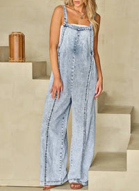 Little Daisy Closet - Women's Wide-Leg Frayed Seam Overall
