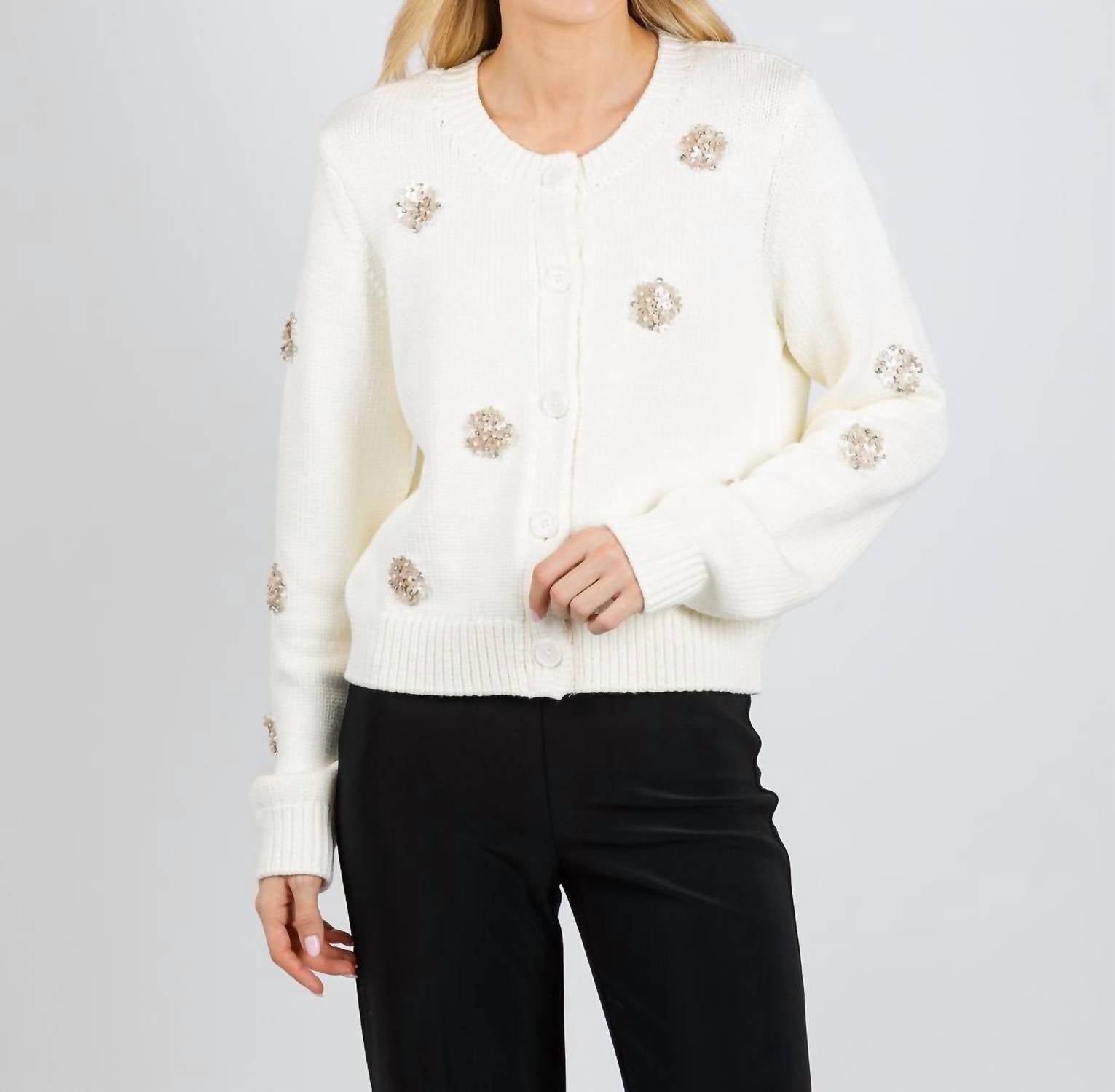 cinq a sept Piera Mini Sparkle Cardigan in ivory - women's cardigan