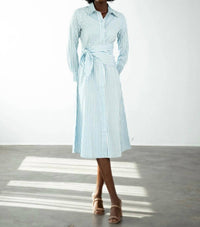 Never a Wallflower Sasha Shirt Midi Dress in blue stripe - women's dress