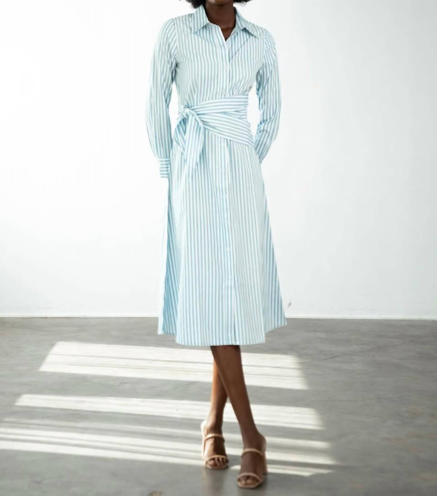 Never a Wallflower Sasha Shirt Midi Dress in blue stripe - women's dress