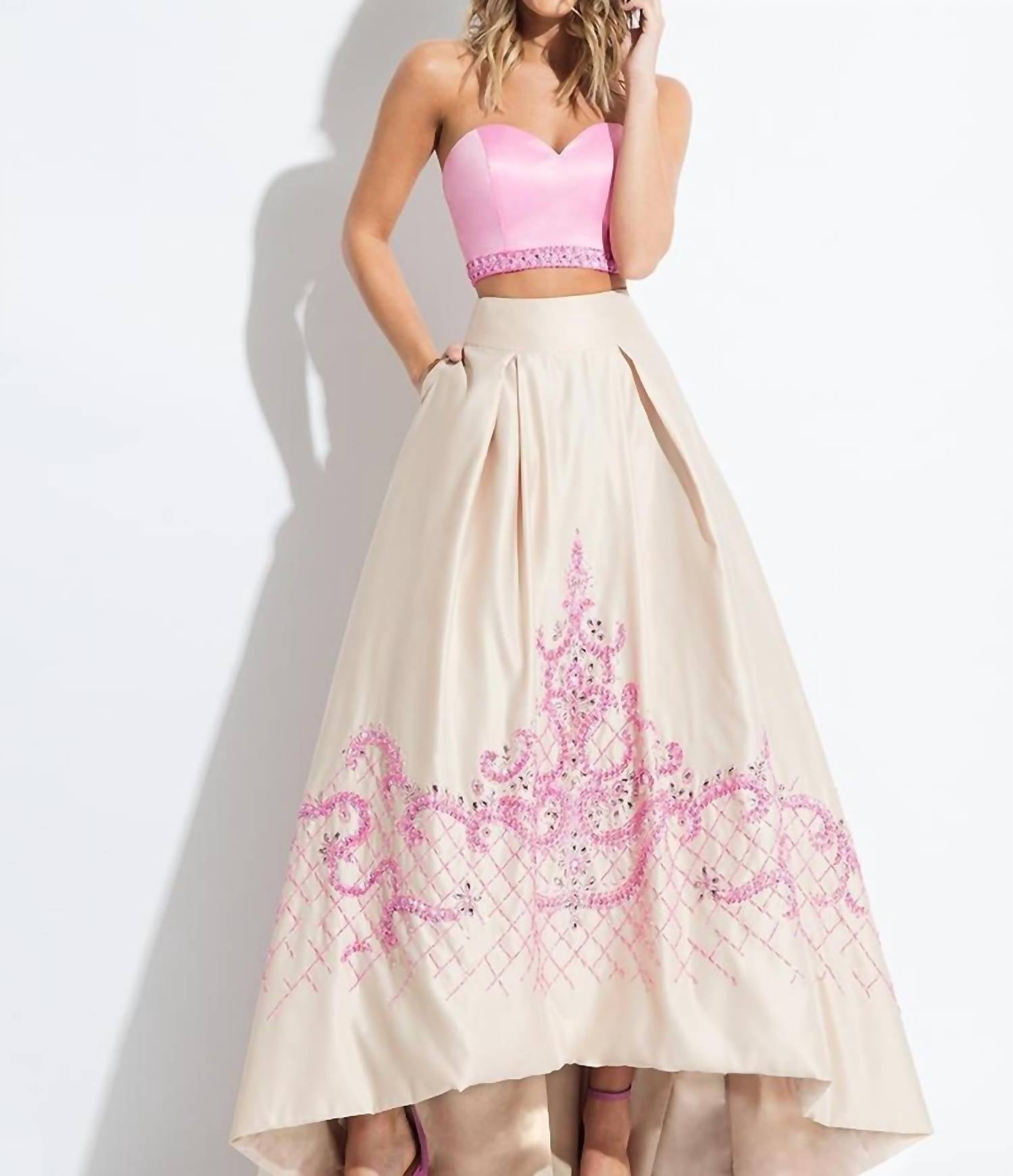 Rachel Allan - Two-piece Strapless Mikado Prom Gown