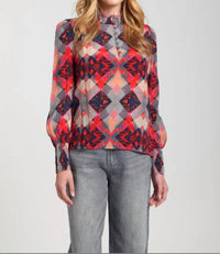 Apny - Puff Shoulder Button Front Top