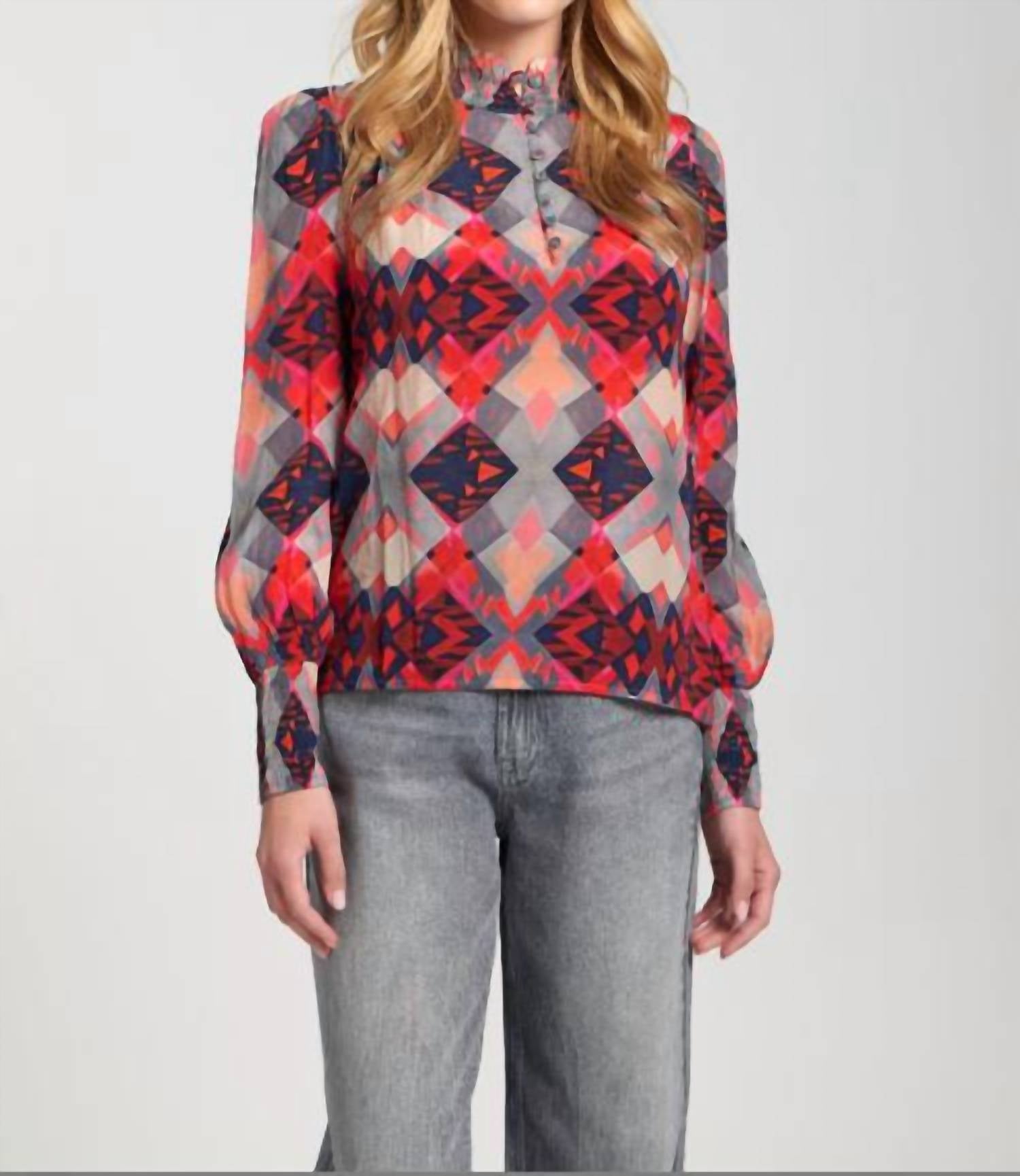 Apny - Puff Shoulder Button Front Top