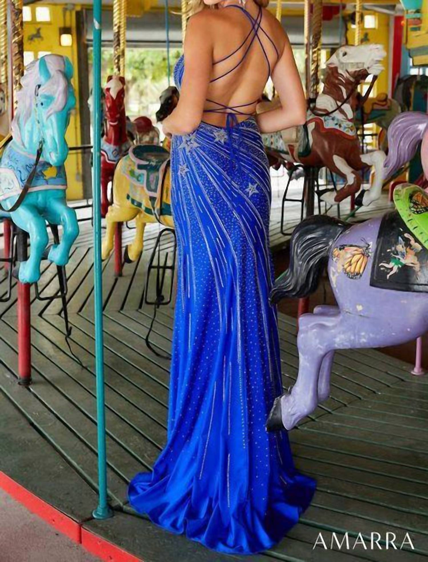 AMARRA Star Rhinestone Jersey Gown in royal - women's dress - detail view
