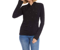 Karen Kane - Lyra Long Sleeve Embellished Drape Front Crossover Top