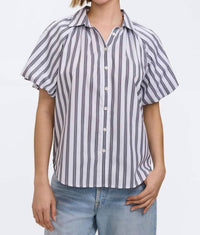 Foxcroft Paula Striped Puff Sleeve Shirt in blue stripes - women's blouse