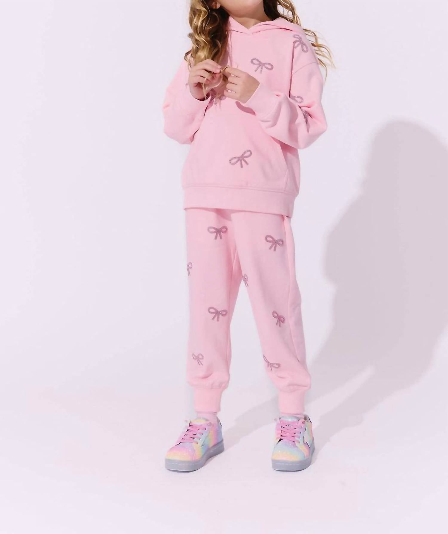 Lola + The Boys - Girls Pretty In Crystal Bows Hoodie And Joggers Set