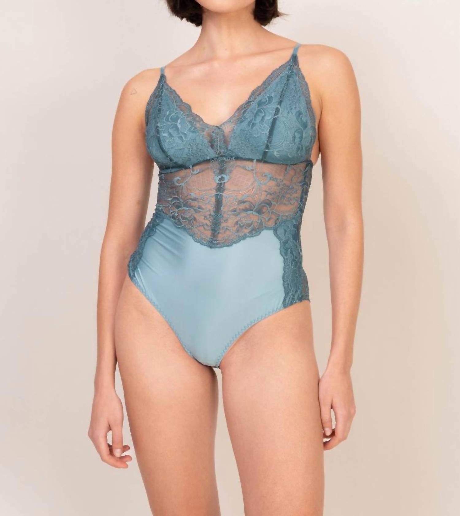 Oh!Zuza See Through Lace Bodysuit in blue - women's shirt