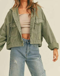 Miou Muse - Washed Cotton Jacket With Hoodie