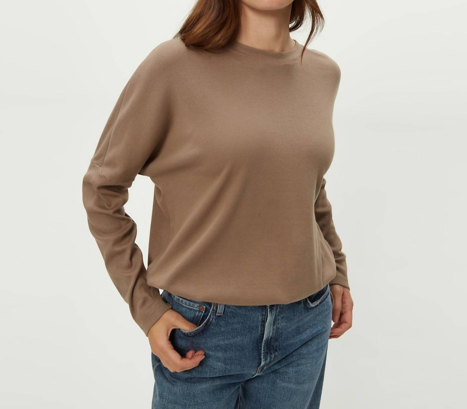 Michael Stars Kaley Long Sleeve Top in cobblestone - women's long sleeve top