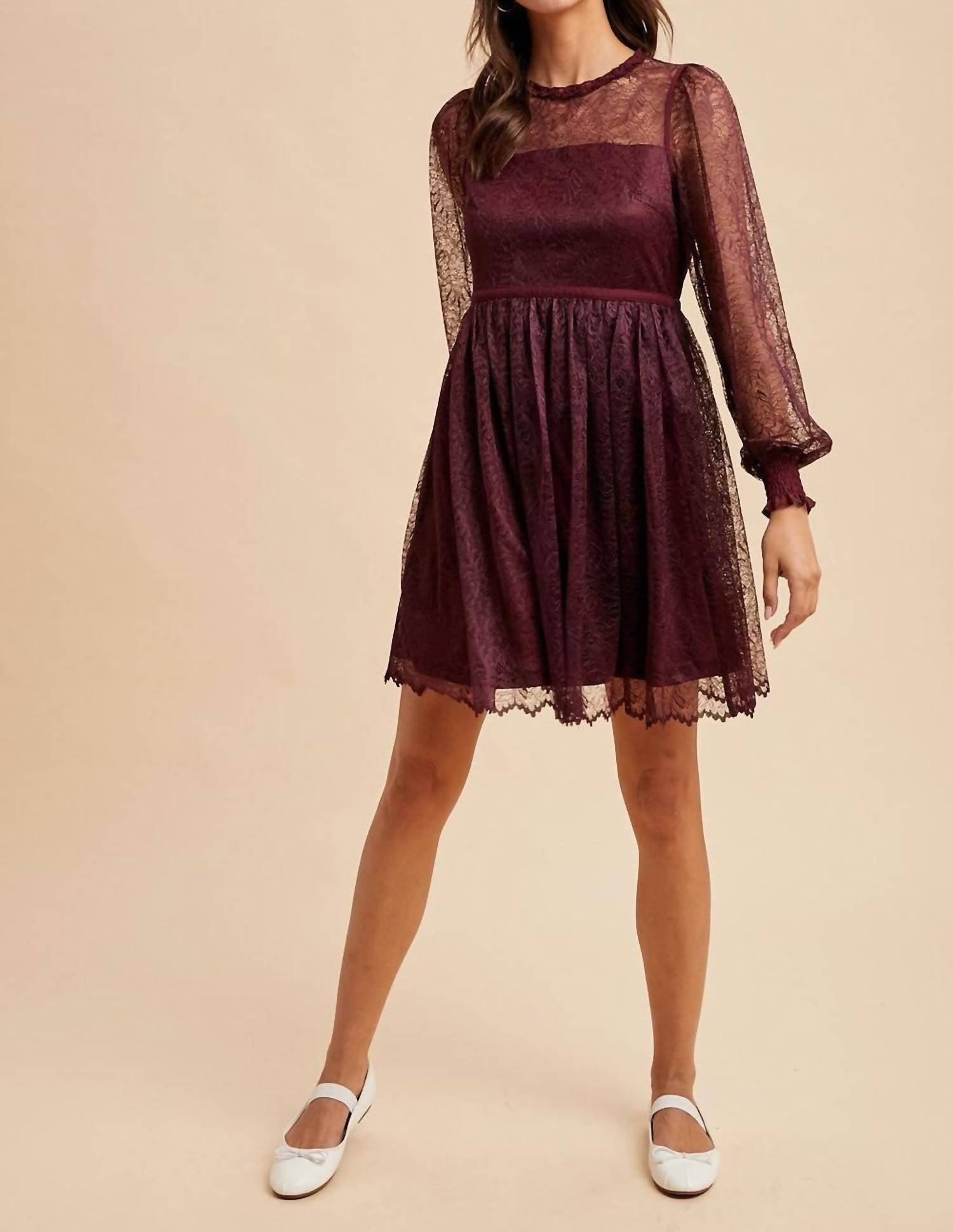 In-Loom - Ruffled Neck Mini Lace Dress