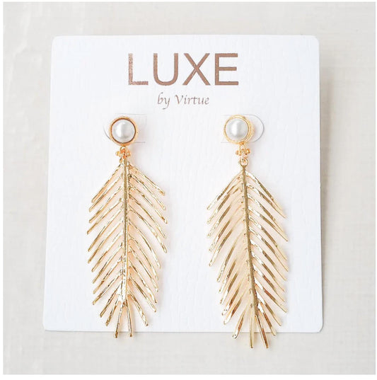 Virtue Jewelry Design - Women's Lainey Luxe Pearl Post With Leaf Drop Earrings