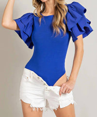 Ee:Some - Ruffle Sleeve Ribbed Bodysuit