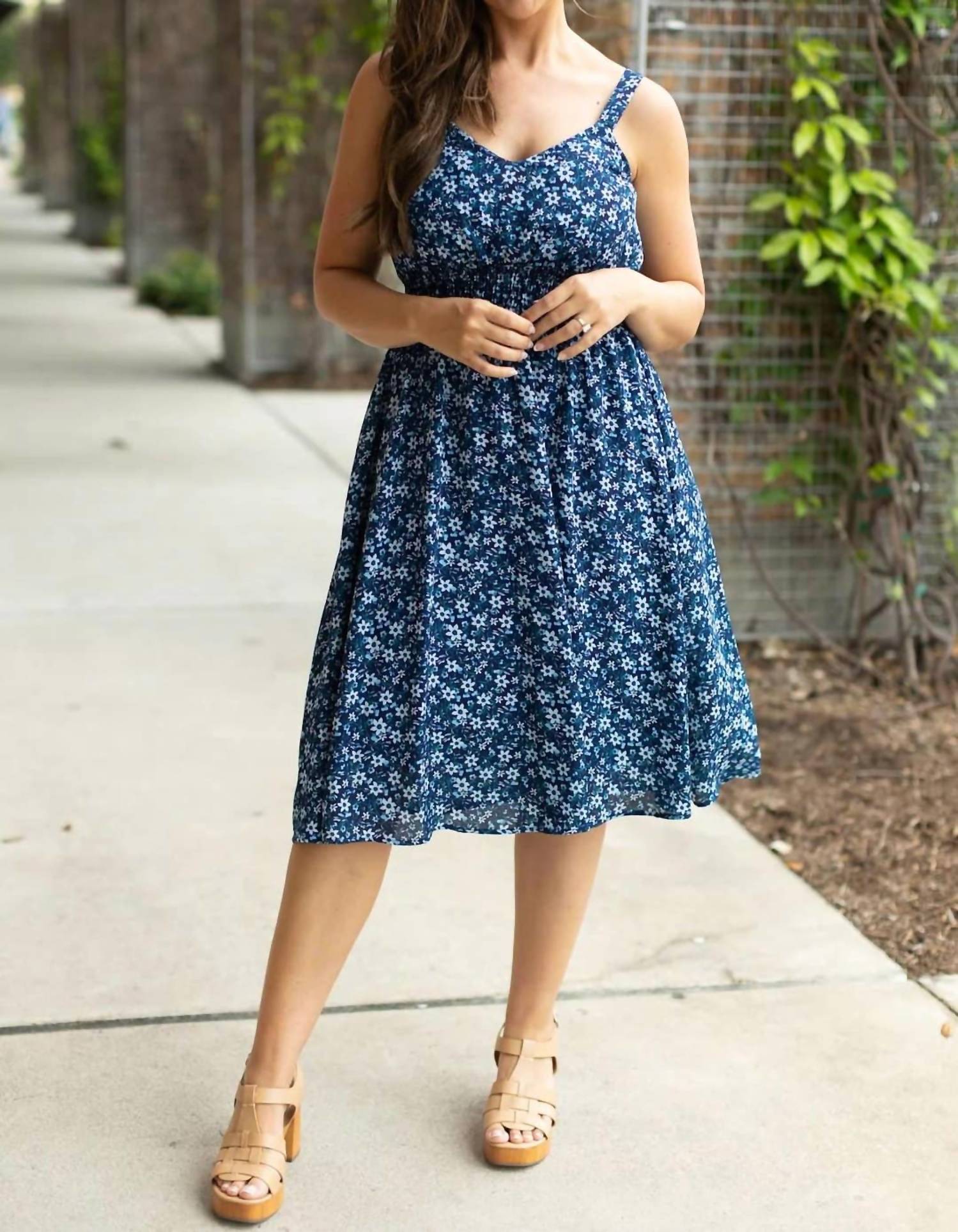 Michelle Mae Cassidy Midi Dress in navy floral - women's dress - view 4