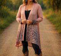 Vocal Apparel - Animal Print Open Front Knit Cardigan