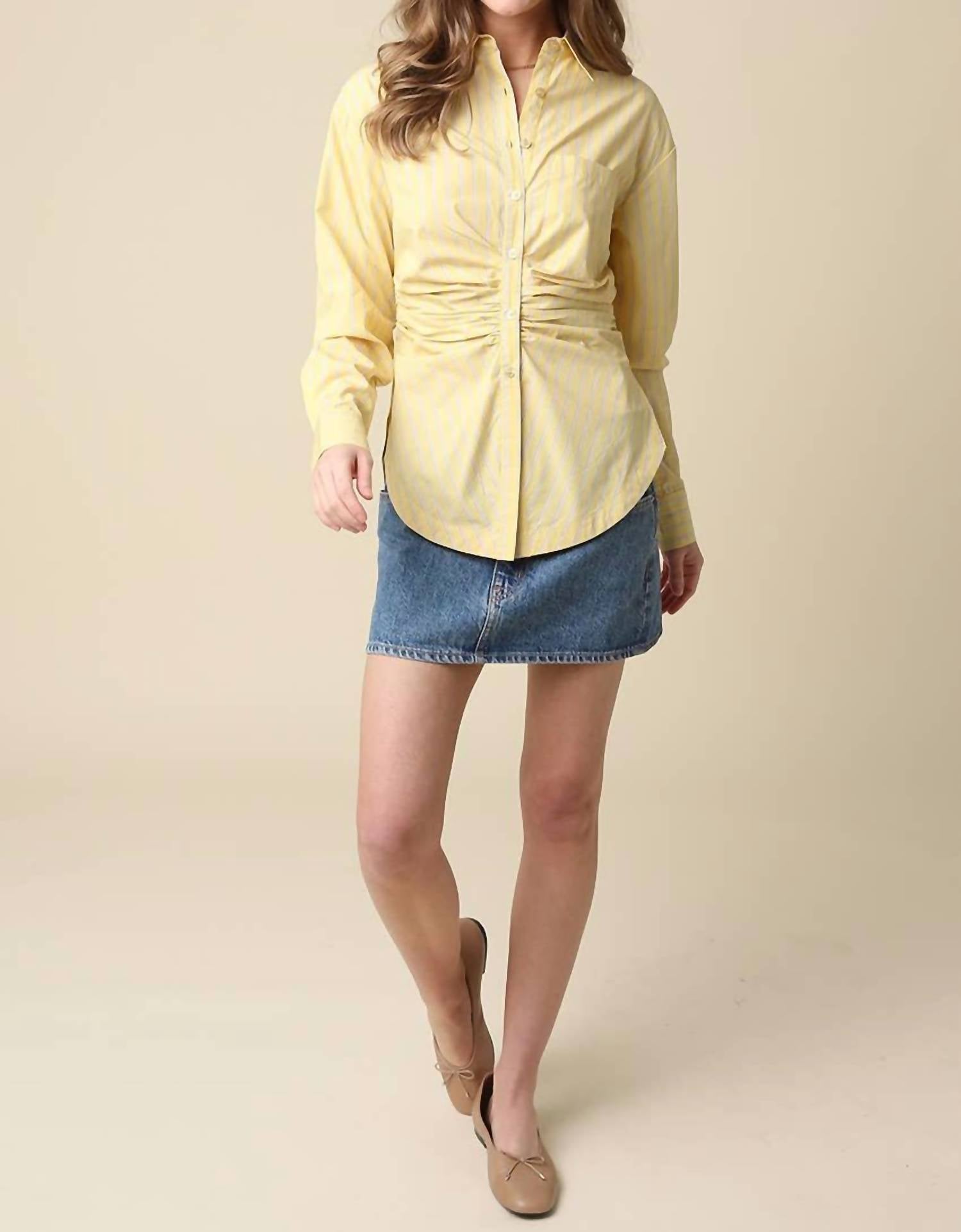 Olivaceous - Claire Ruched Front Button-Up Shirt