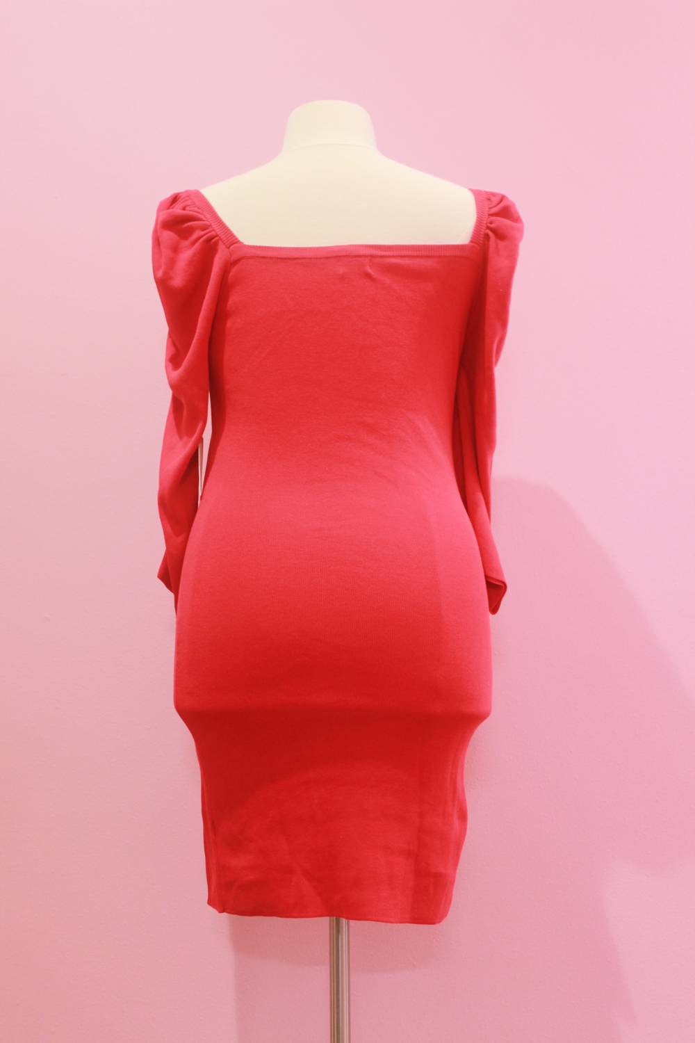 Winslow Collection Women's Puff Sleeve Bodycon Sweater Dress in red - women's dress - detail view