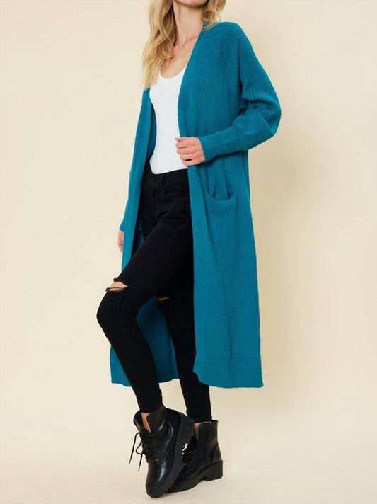 Fsl Apparel - Ribbed Duster Long Open Front Cardigan