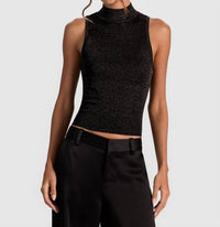 alice + olivia Darcey Metallic Tank in black - women's tank top