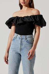 ASTR Cherie Off Shoulder Top in black - women's blouse - alternate view