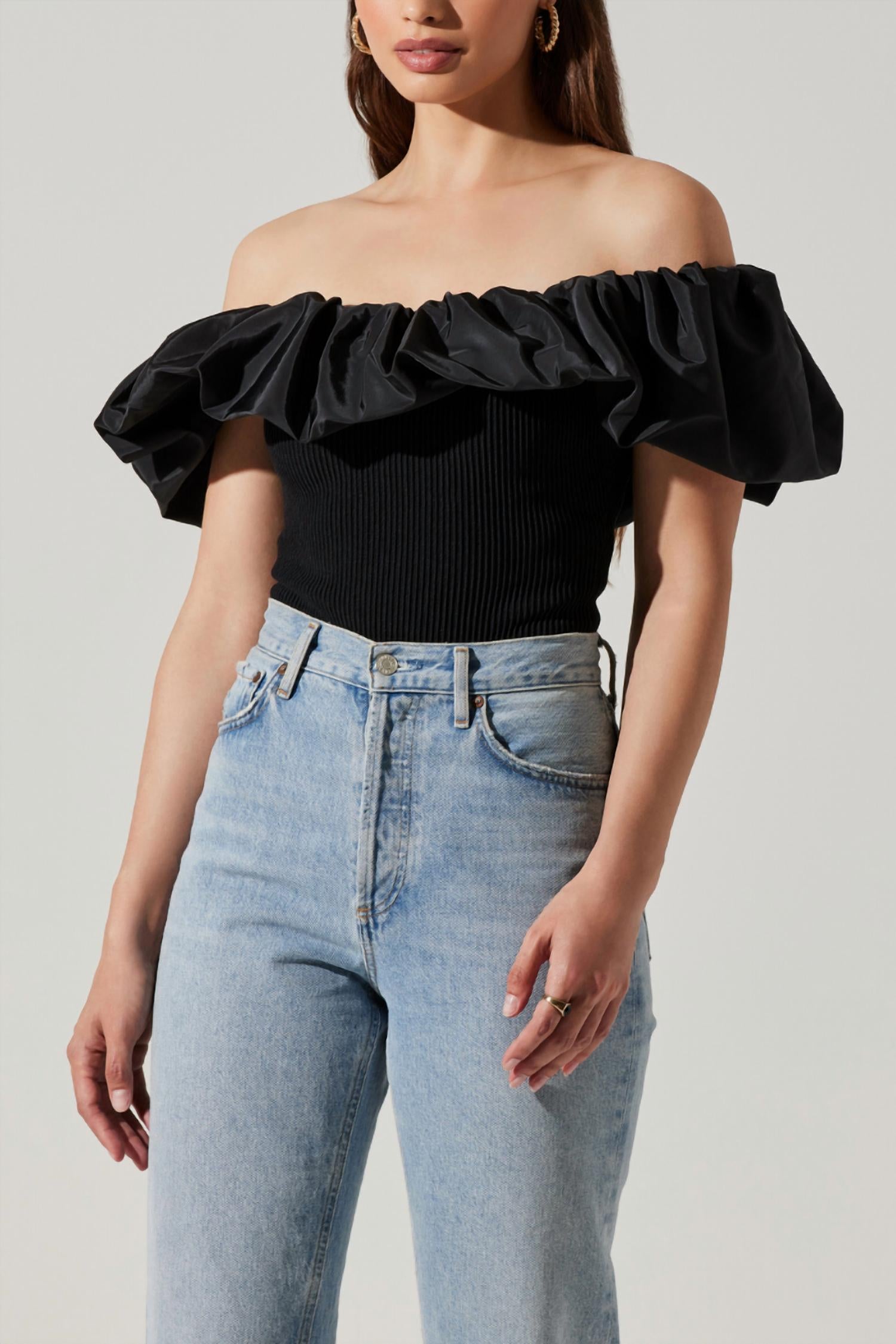 ASTR Cherie Off Shoulder Top in black - women's blouse - alternate view