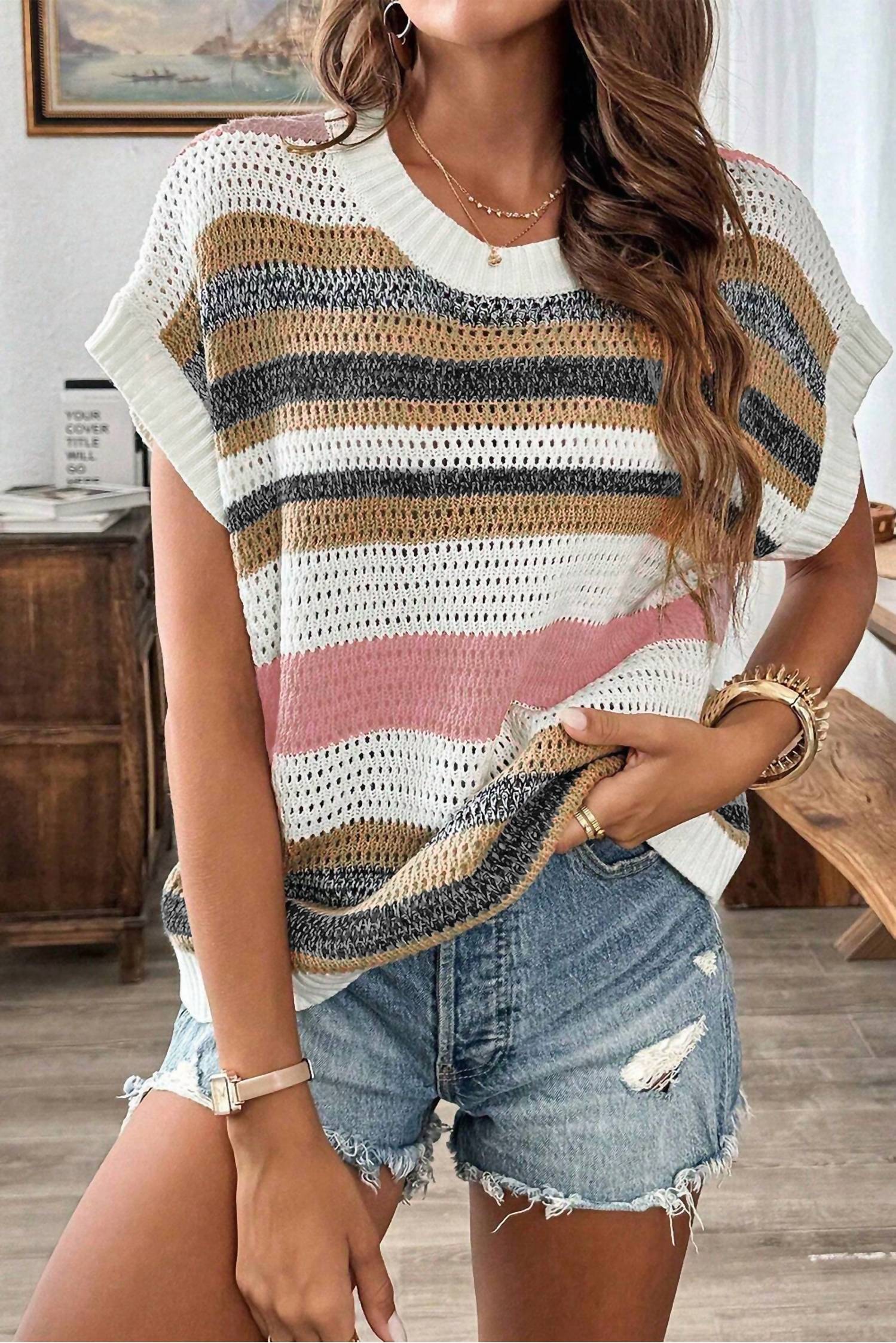 Shewin - Striped Sleeveless Sweater