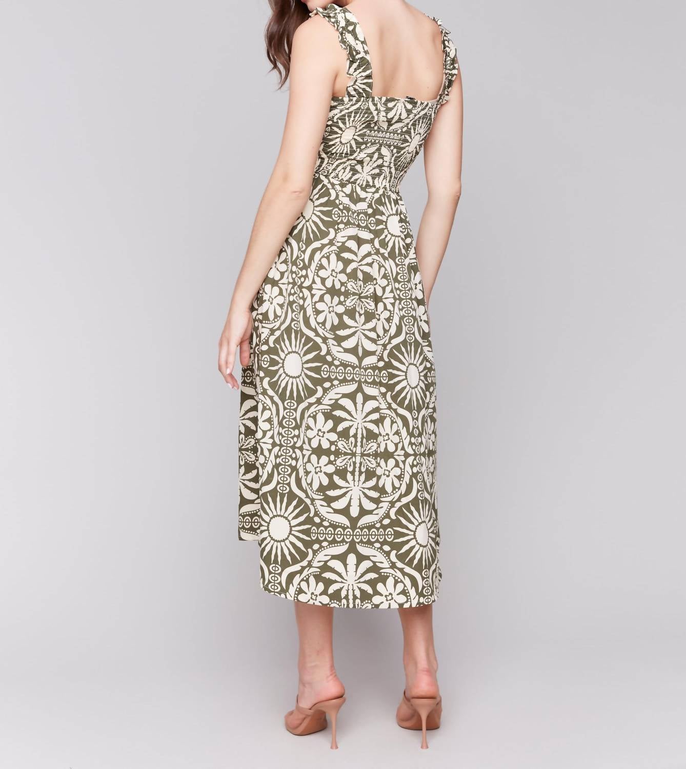 Charlie B - Printed Sleeveless Midi Dress With Shirring Detail