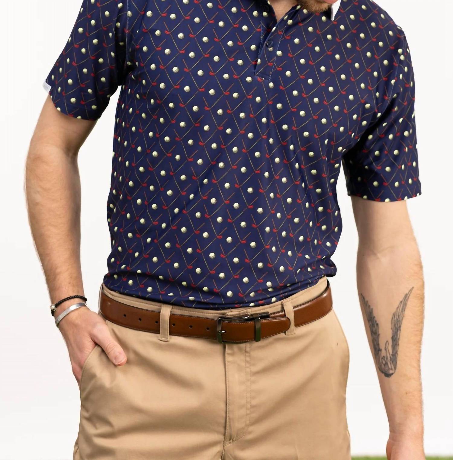 SMITH & QUINN Smitty Classic Polo in golf diamond navy - men's shirt - detail view