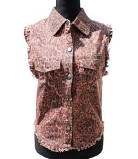 English Rose - Women's Animal Print Distressed Vest