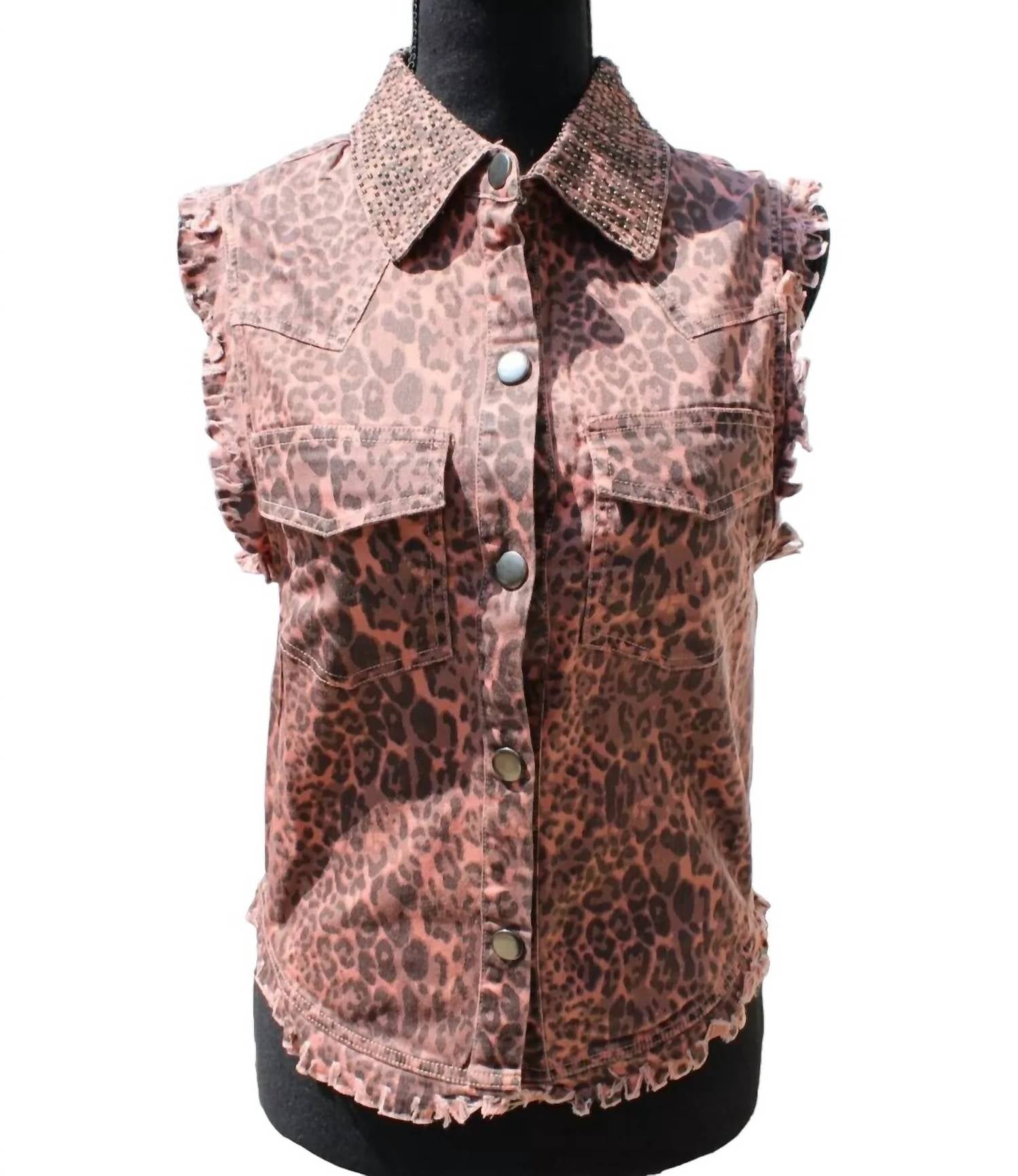 English Rose - Women's Animal Print Distressed Vest