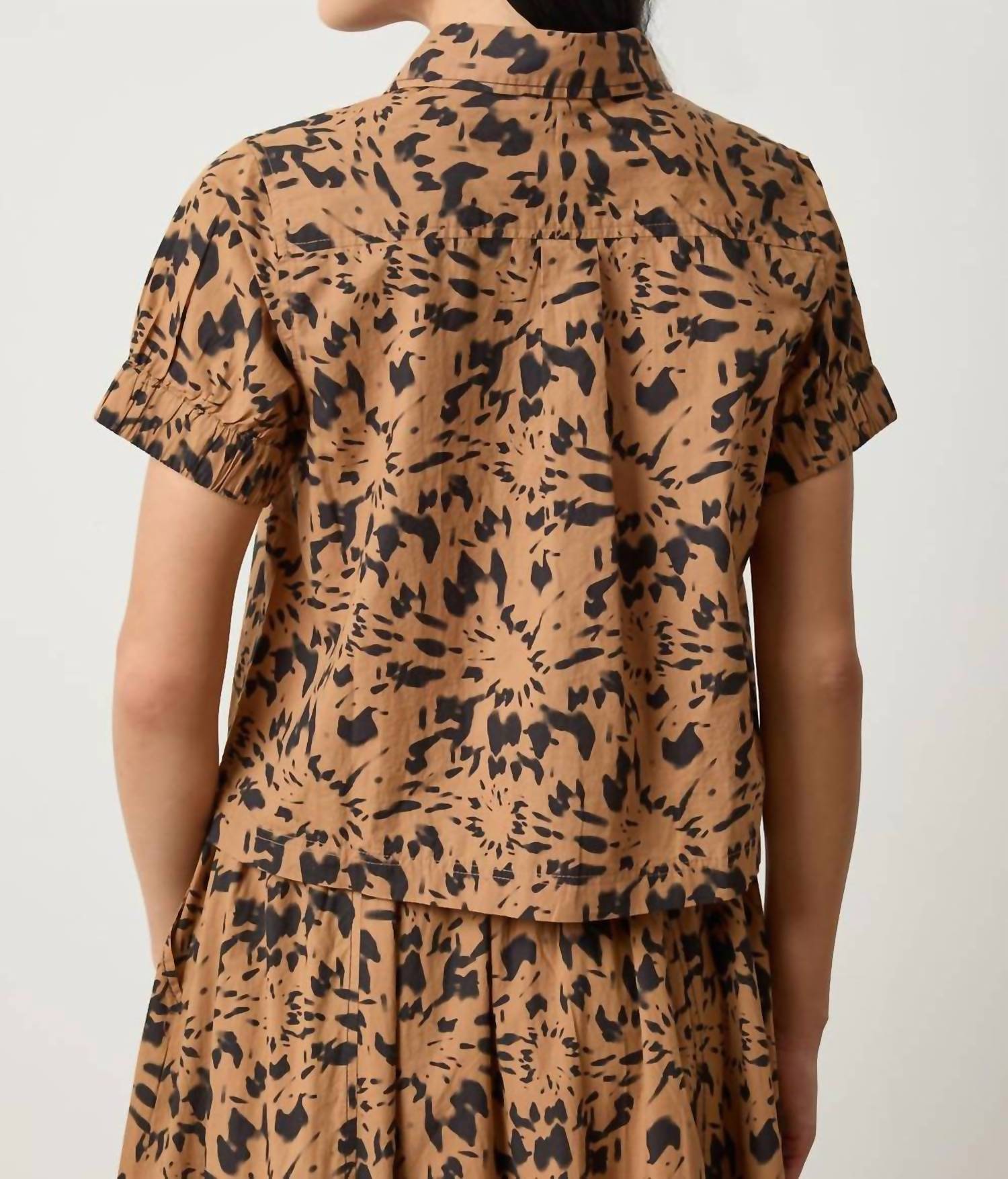 Lilla P Elastic Cuff Button Down Shirt in animal floral - women's shirt - detail view